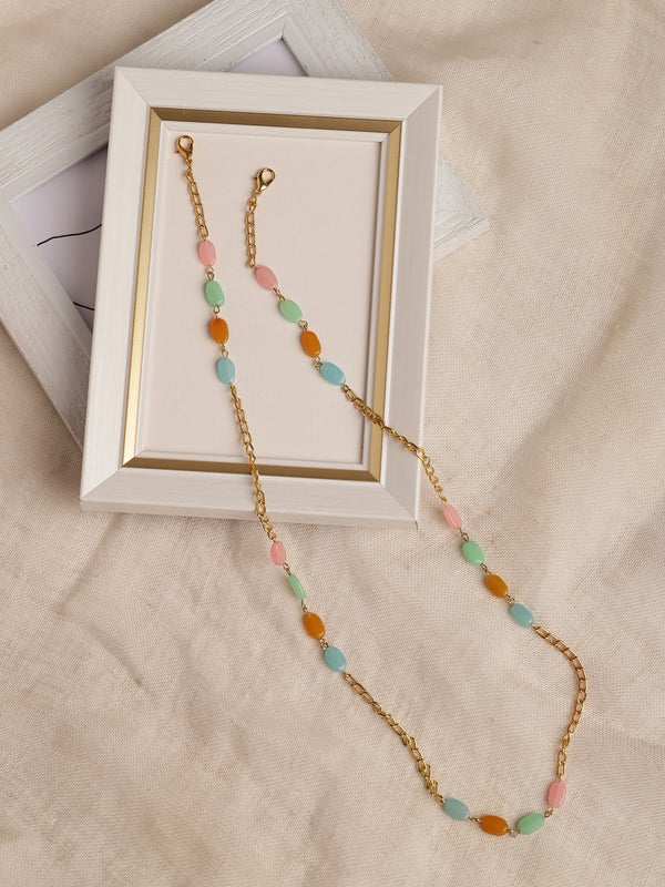 Gold Plated Multicolored Beaded Mask Chain - Ruby Raang - Distacart