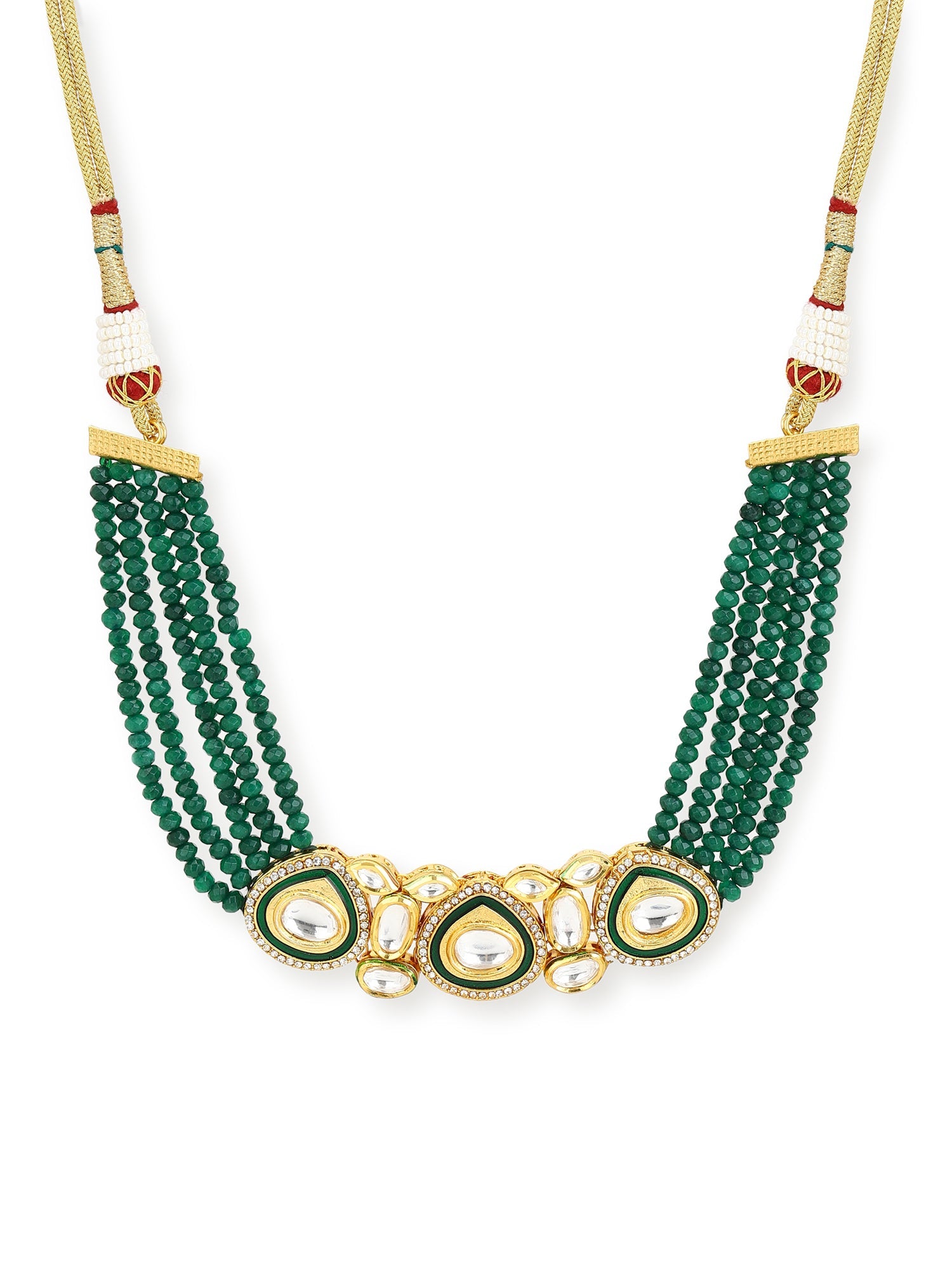 Gold-Plated Green Layered Necklace - Ruby Raang - Distacart