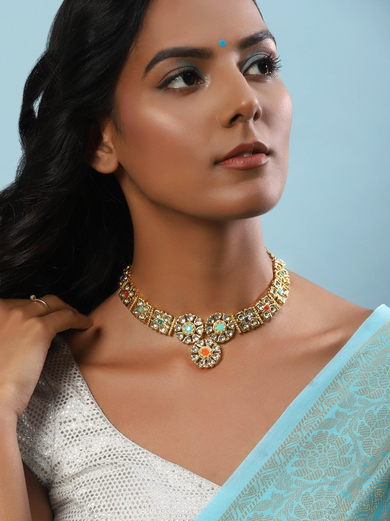 Gold-Plated White Studded Necklace - Ruby Raang - Distacart