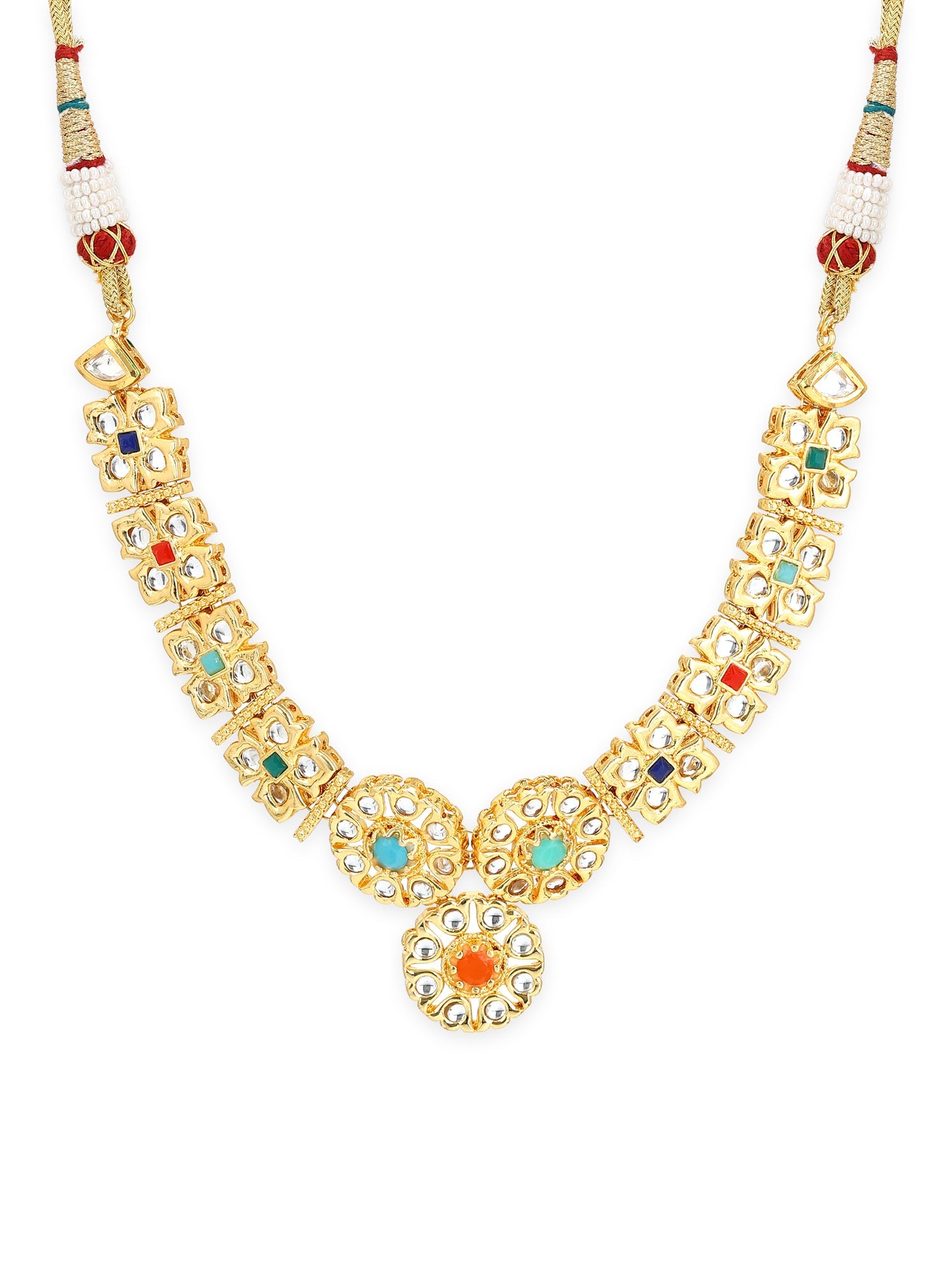 Gold-Plated White Studded Necklace - Ruby Raang - Distacart