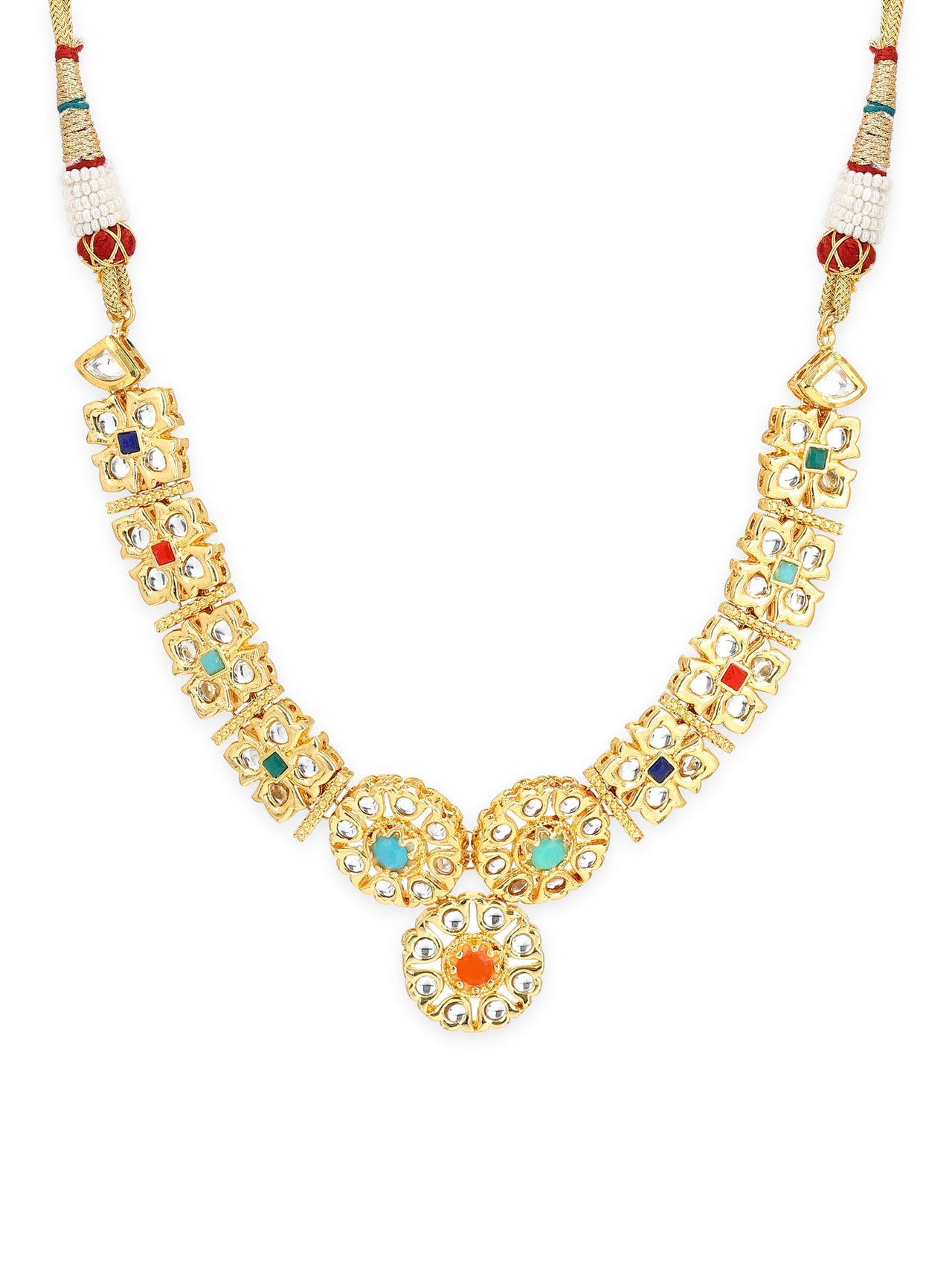 Gold-Plated White Studded Necklace - Ruby Raang - Distacart