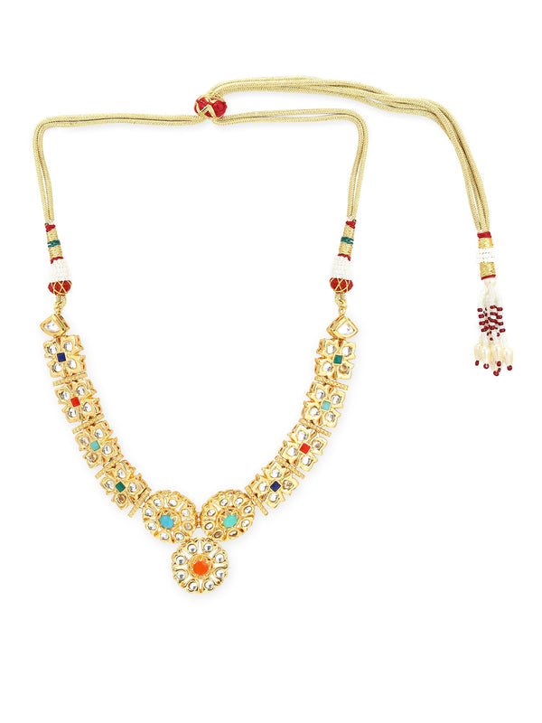 Gold-Plated White Studded Necklace - Ruby Raang - Distacart