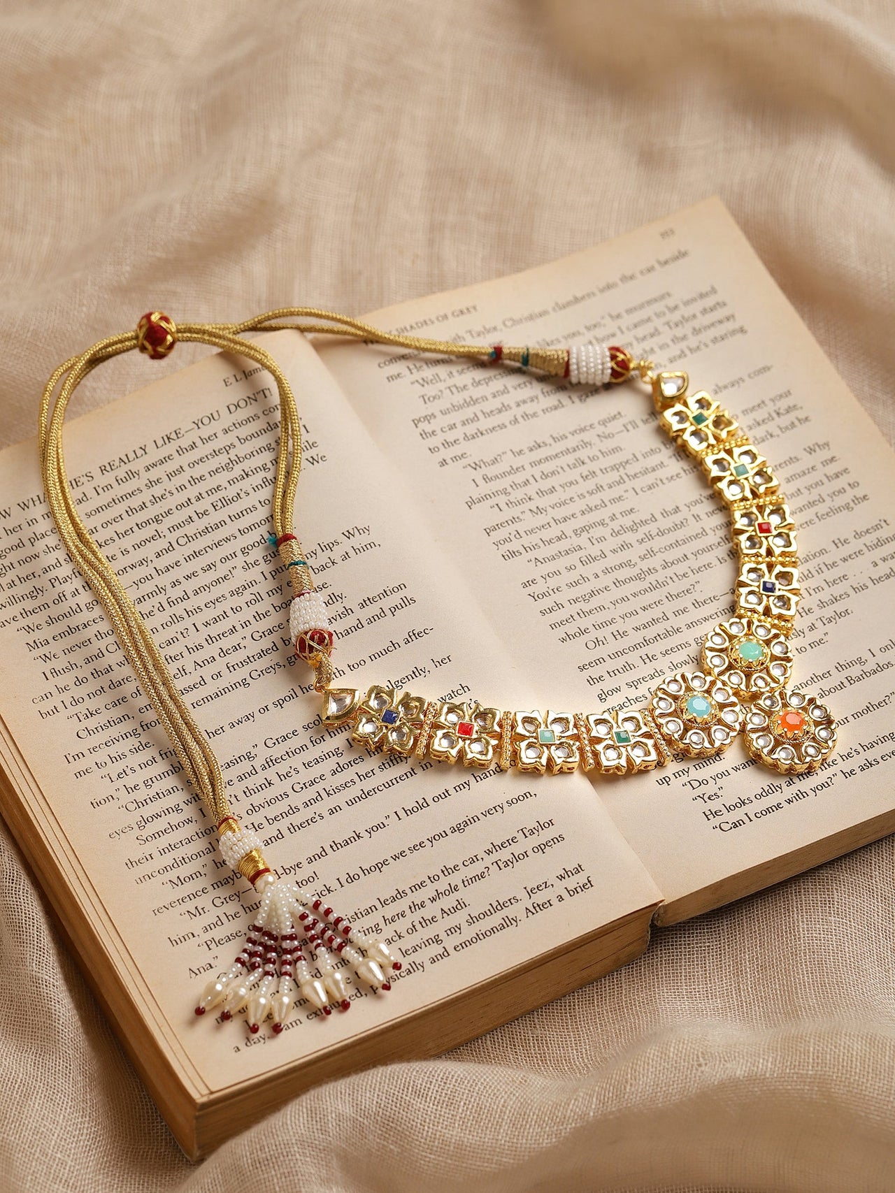 Gold-Plated White Studded Necklace - Ruby Raang - Distacart