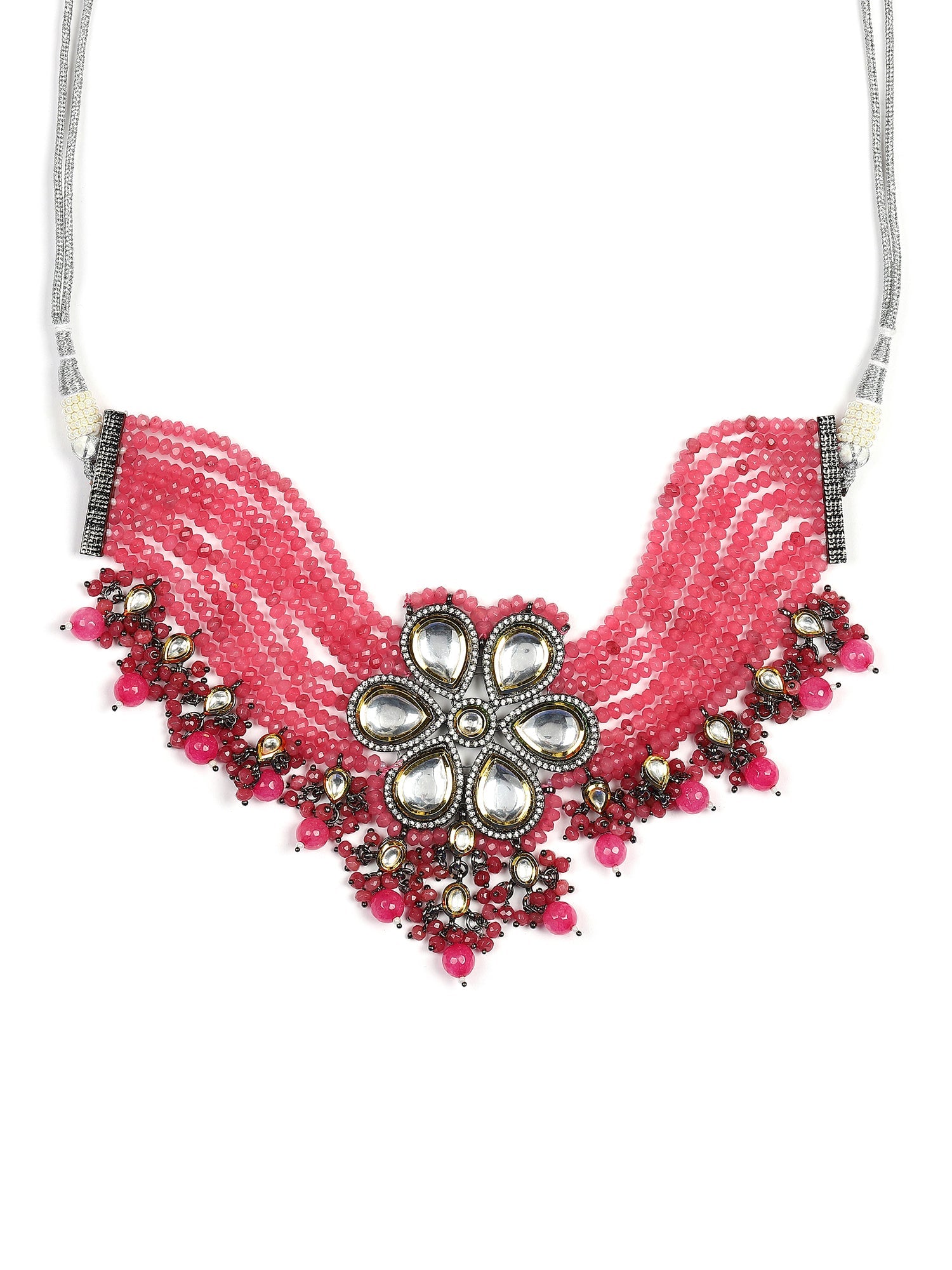 Pink Brass Silver-Plated Necklace - Ruby Raang - Distacart