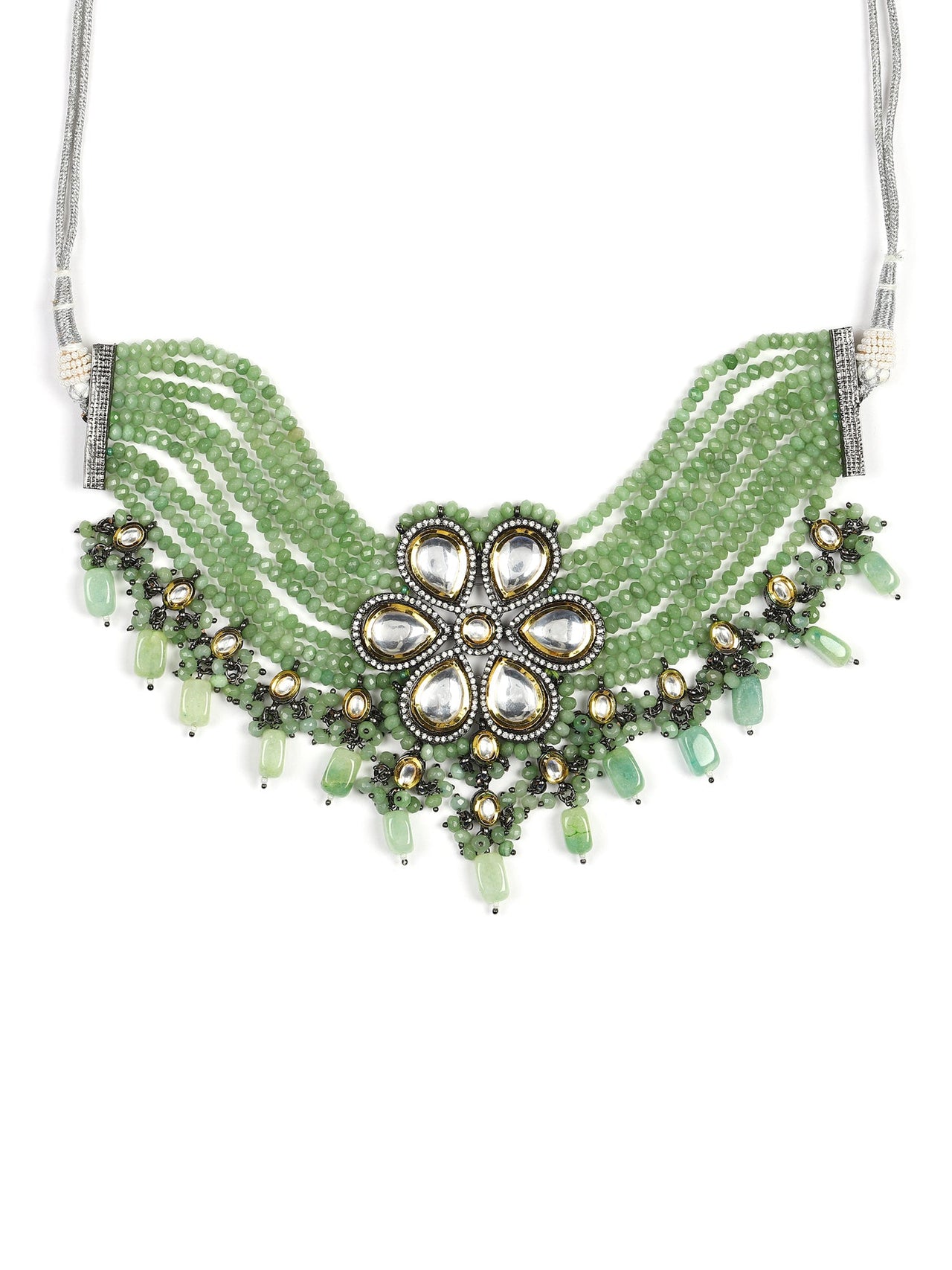 Silver-Plated Green Kundan Brass Necklace - Ruby Raang - Distacart