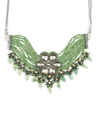 Thumbnail for Silver-Plated Green Kundan Brass Necklace - Ruby Raang - Distacart