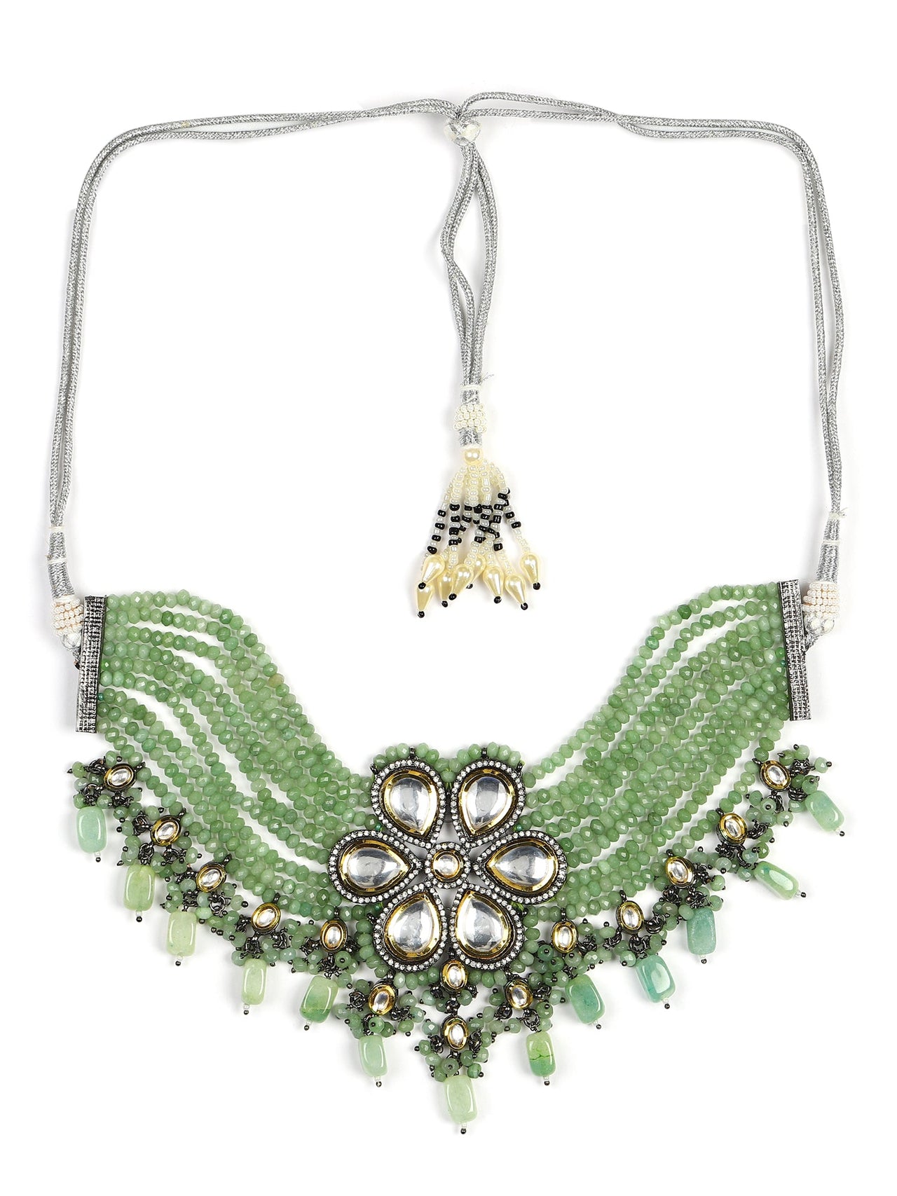 Silver-Plated Green Kundan Brass Necklace - Ruby Raang - Distacart