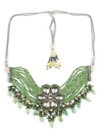 Thumbnail for Silver-Plated Green Kundan Brass Necklace - Ruby Raang - Distacart