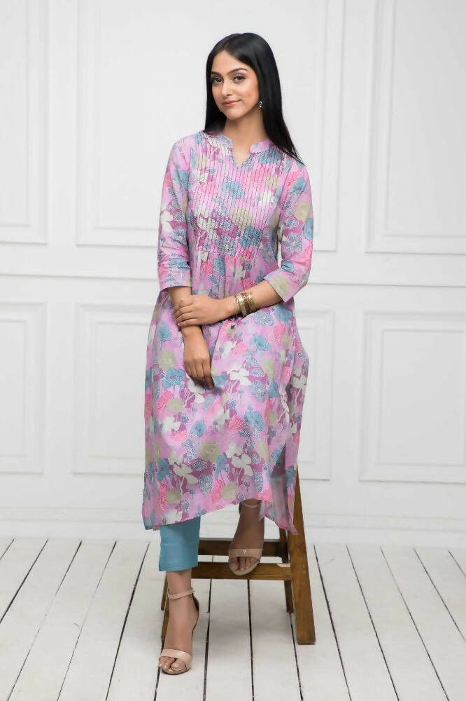 Myshka Women Multi Floral Rayon A-Line Round Neck Kurtas - Distacart