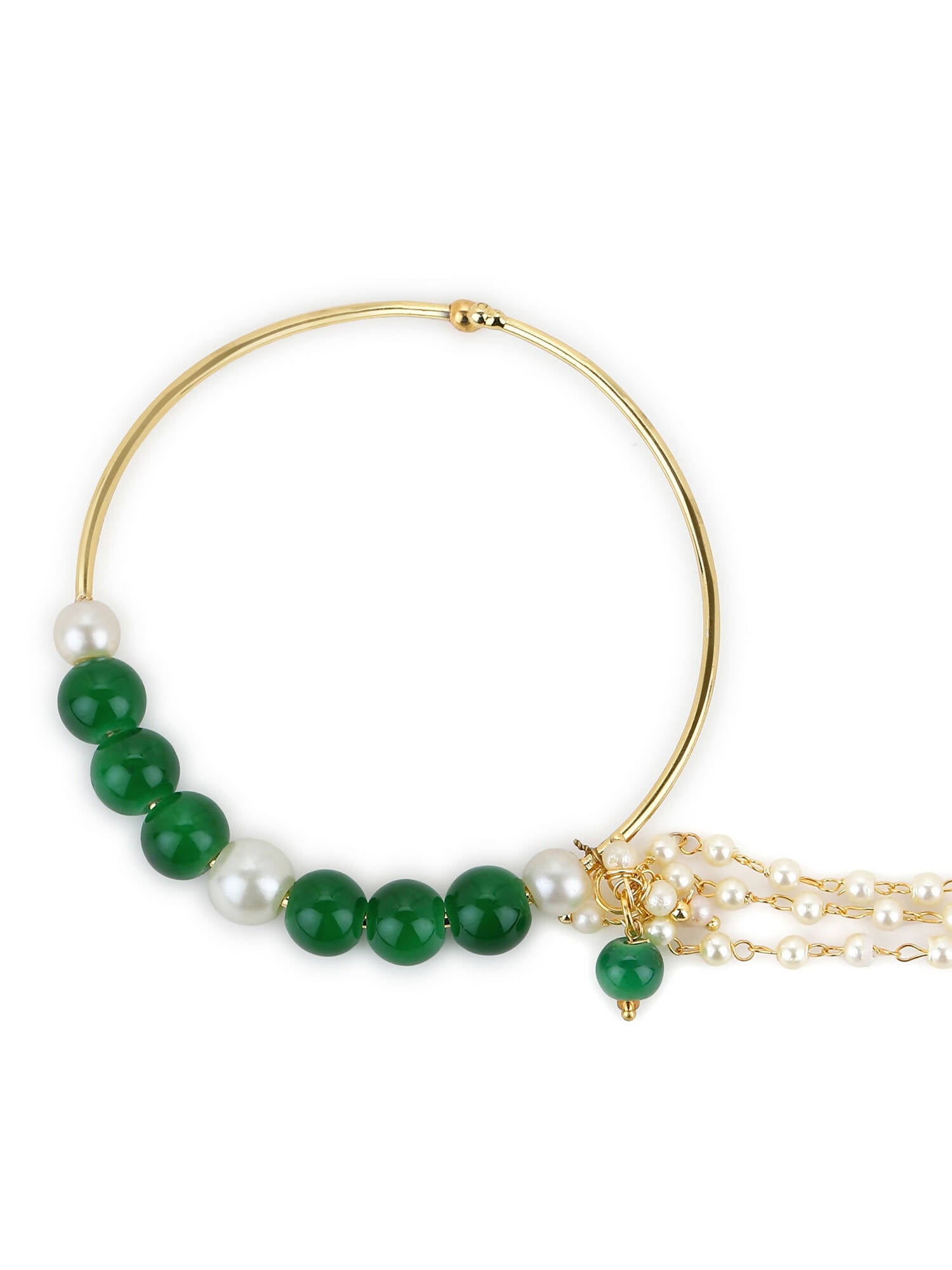 Gold-Plated White Green Stone-Studded Pearl Beaded Nosepin - Ruby Raang - Distacart