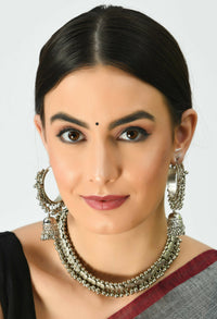 Thumbnail for Mominos Fashion Johar Kamal Oxidised Silver-Plated Heart Design Necklace Choker Set For Women - Distacart