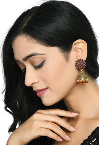 Thumbnail for Mominos Fashion Joharkamal Kundan work Jhumka with Maroon Beads - Distacart