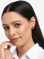 Thumbnail for Maroon Gold-Toned Oval Studs Earrings - Ruby Raang - Distacart
