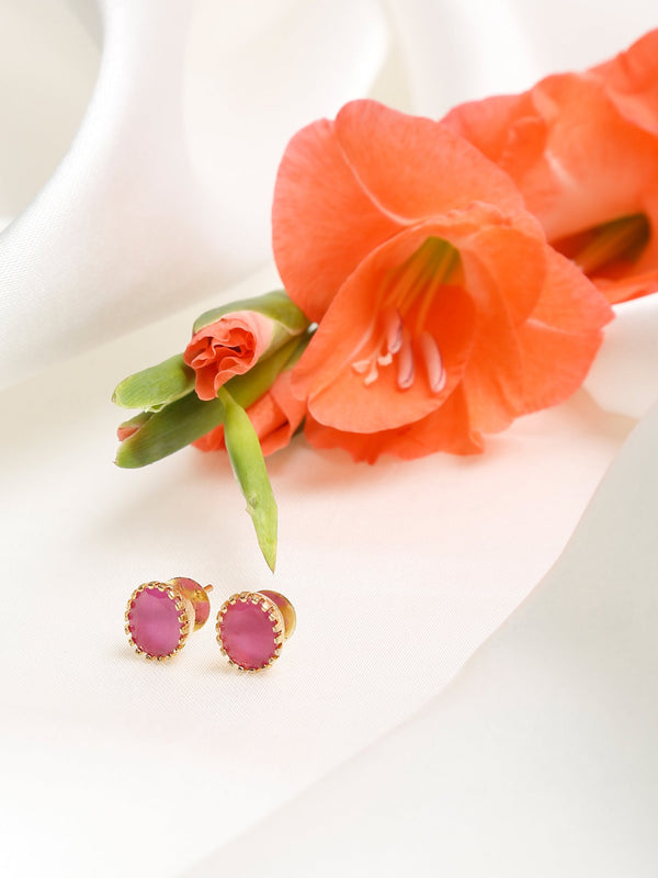Maroon Gold-Toned Oval Studs Earrings - Ruby Raang - Distacart