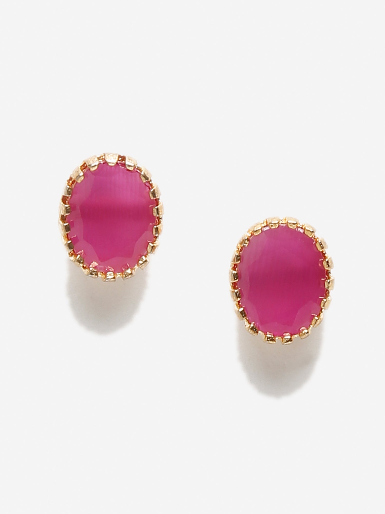 Maroon Gold-Toned Oval Studs Earrings - Ruby Raang - Distacart