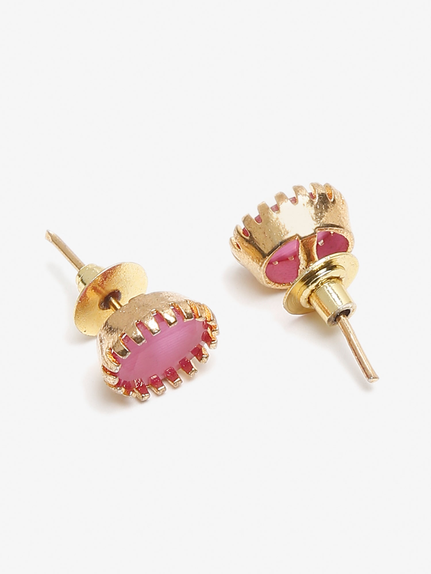 Maroon Gold-Toned Oval Studs Earrings - Ruby Raang - Distacart