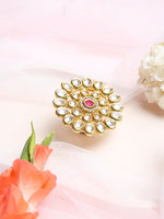 Thumbnail for Women's Gold-Plated White Red Kundan-Studded Handcrafted Finger Ring - Ruby Raang - Distacart