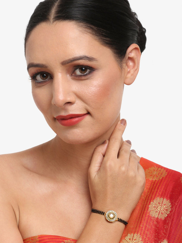 Women's Black Gold-Plated Kundan Mangalsutra Bracelet - Ruby Raang - Distacart