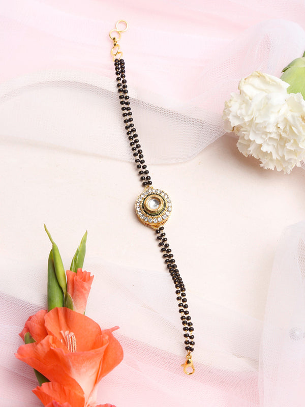 Women's Black Gold-Plated Kundan Mangalsutra Bracelet - Ruby Raang - Distacart
