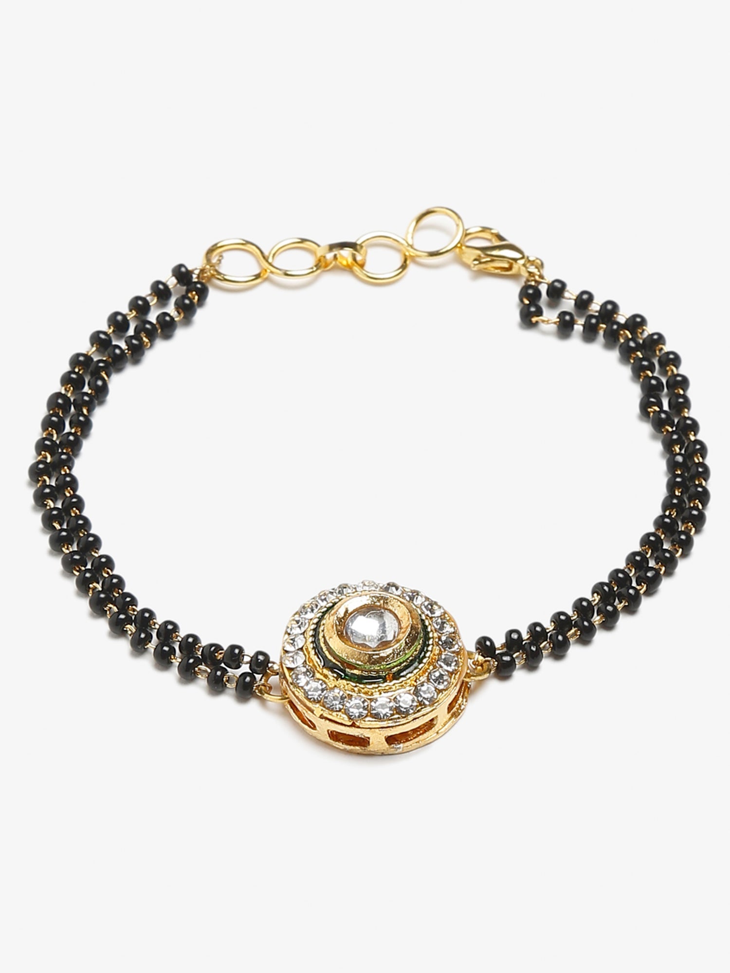 Women's Black Gold-Plated Kundan Mangalsutra Bracelet - Ruby Raang - Distacart