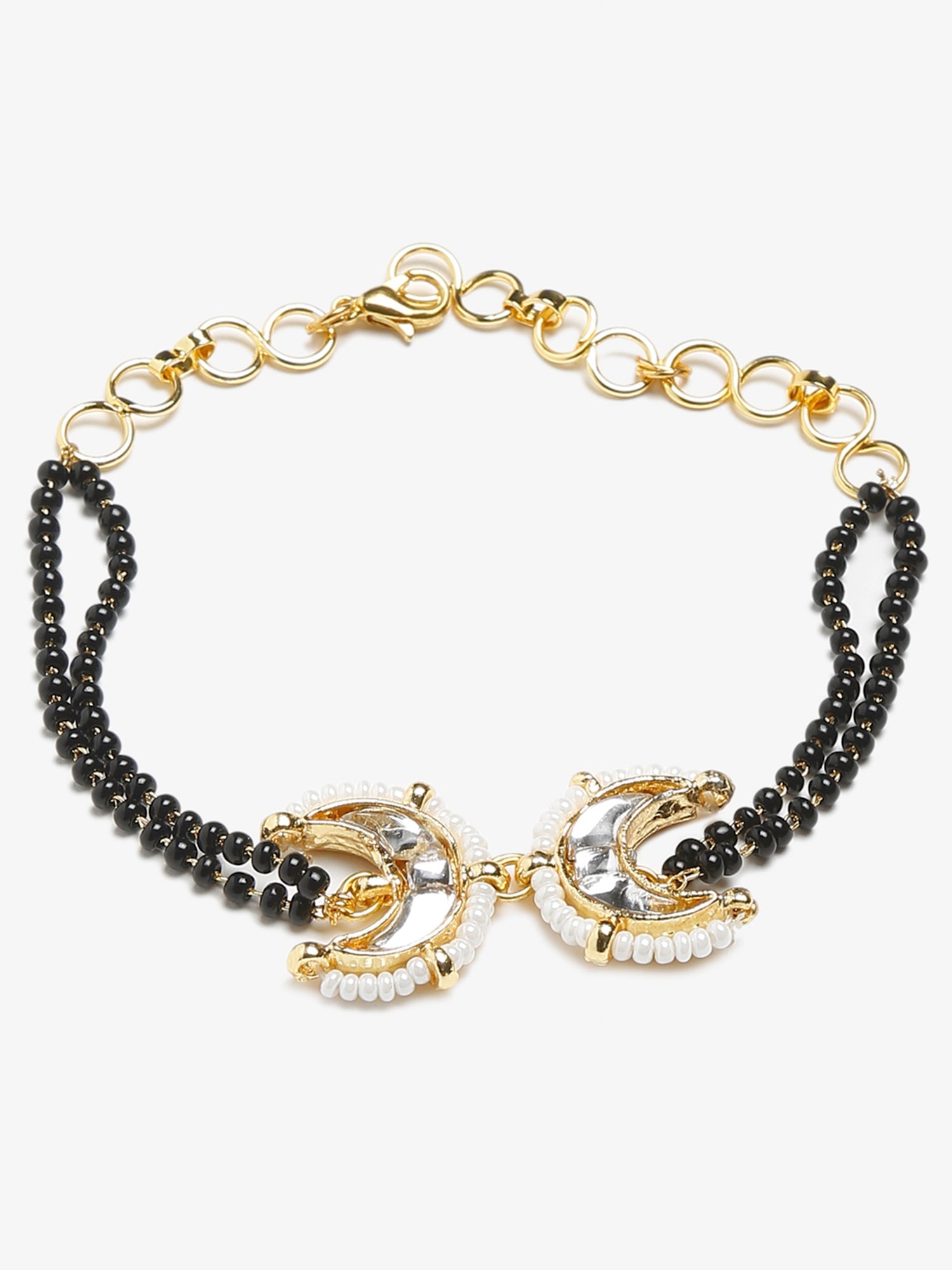 Black Gold-Toned Kundan Bracelet Mangalsutra - Ruby Raang - Distacart