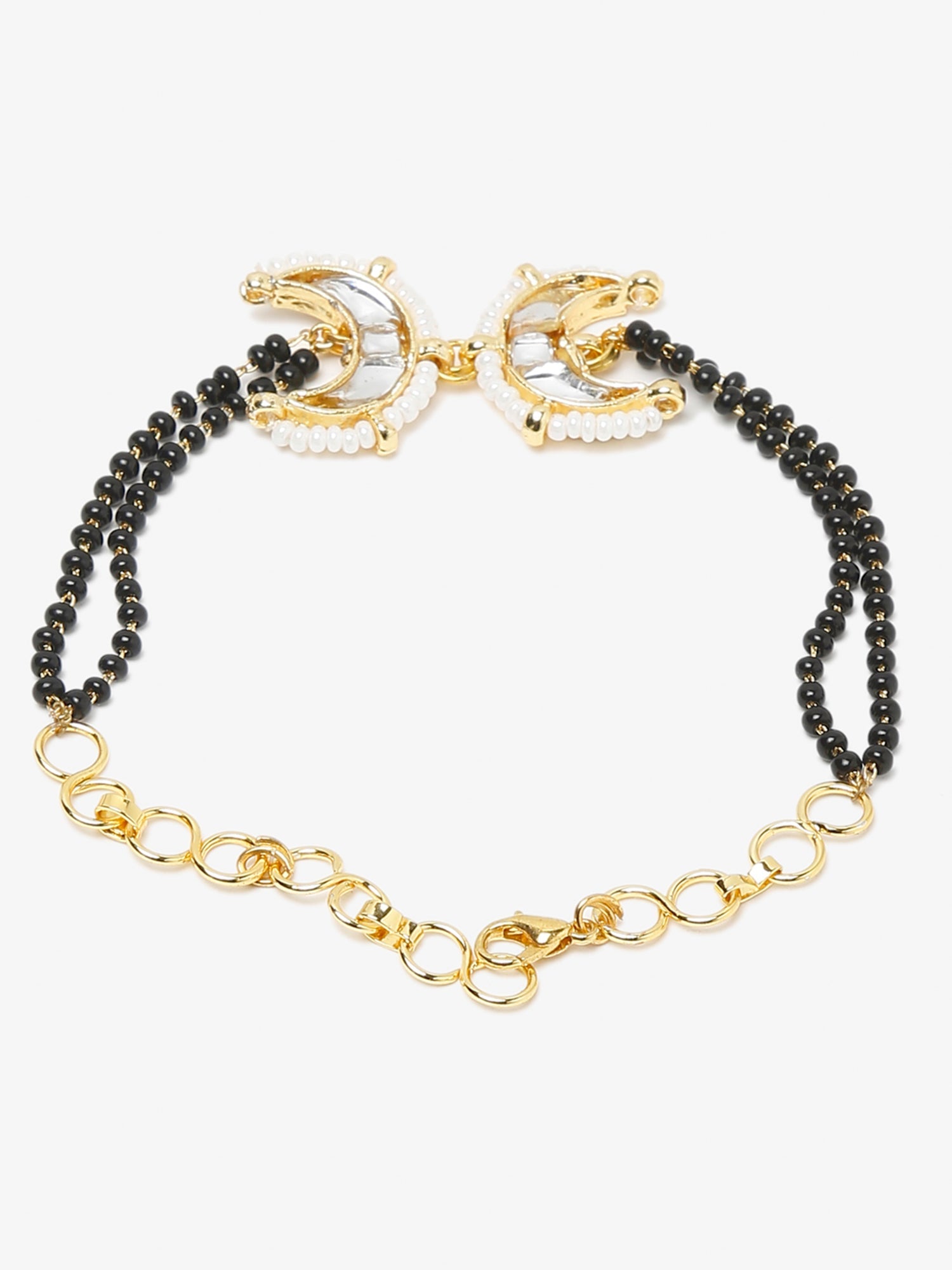 Black Gold-Toned Kundan Bracelet Mangalsutra - Ruby Raang - Distacart