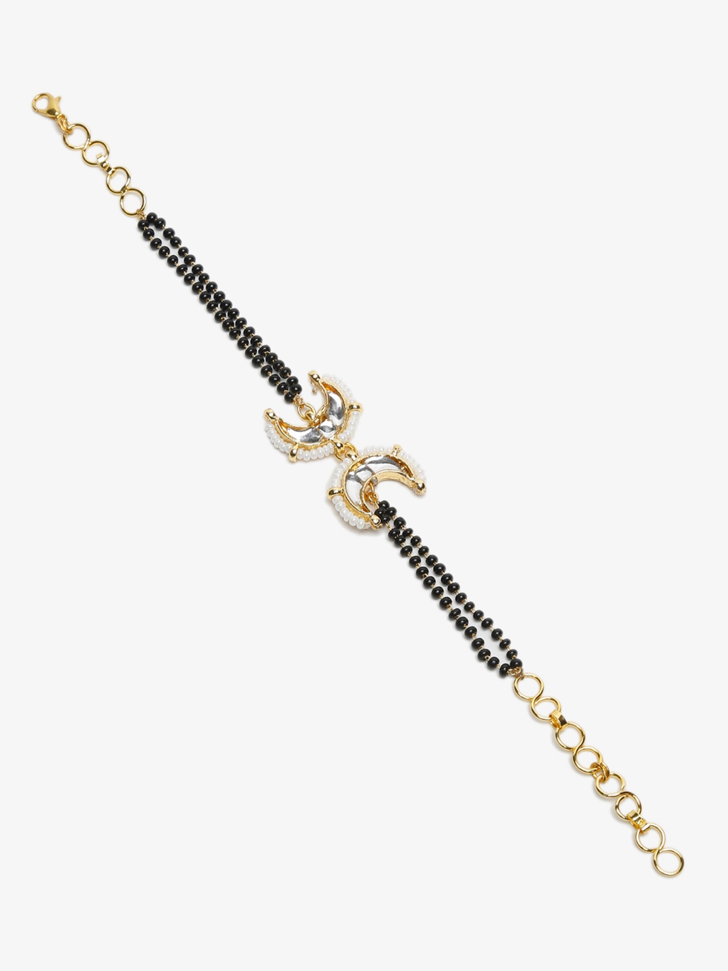 Black Gold-Toned Kundan Bracelet Mangalsutra - Ruby Raang - Distacart