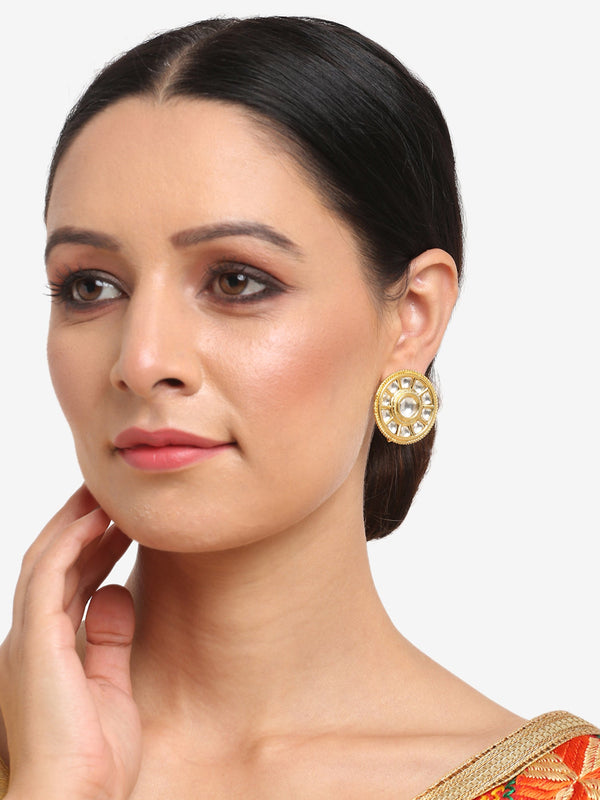Gold-Toned Contemporary Studs Earrings - Ruby Raang - Distacart