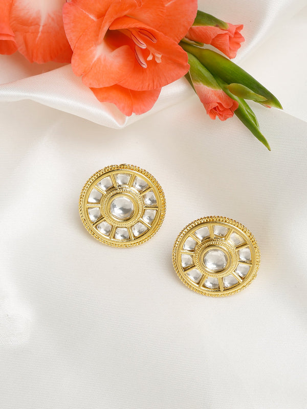 Gold-Toned Contemporary Studs Earrings - Ruby Raang - Distacart
