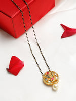 Thumbnail for Gold-Plated Black Beaded White Kundan Studded Mangalsutra - Ruby Raang - Distacart