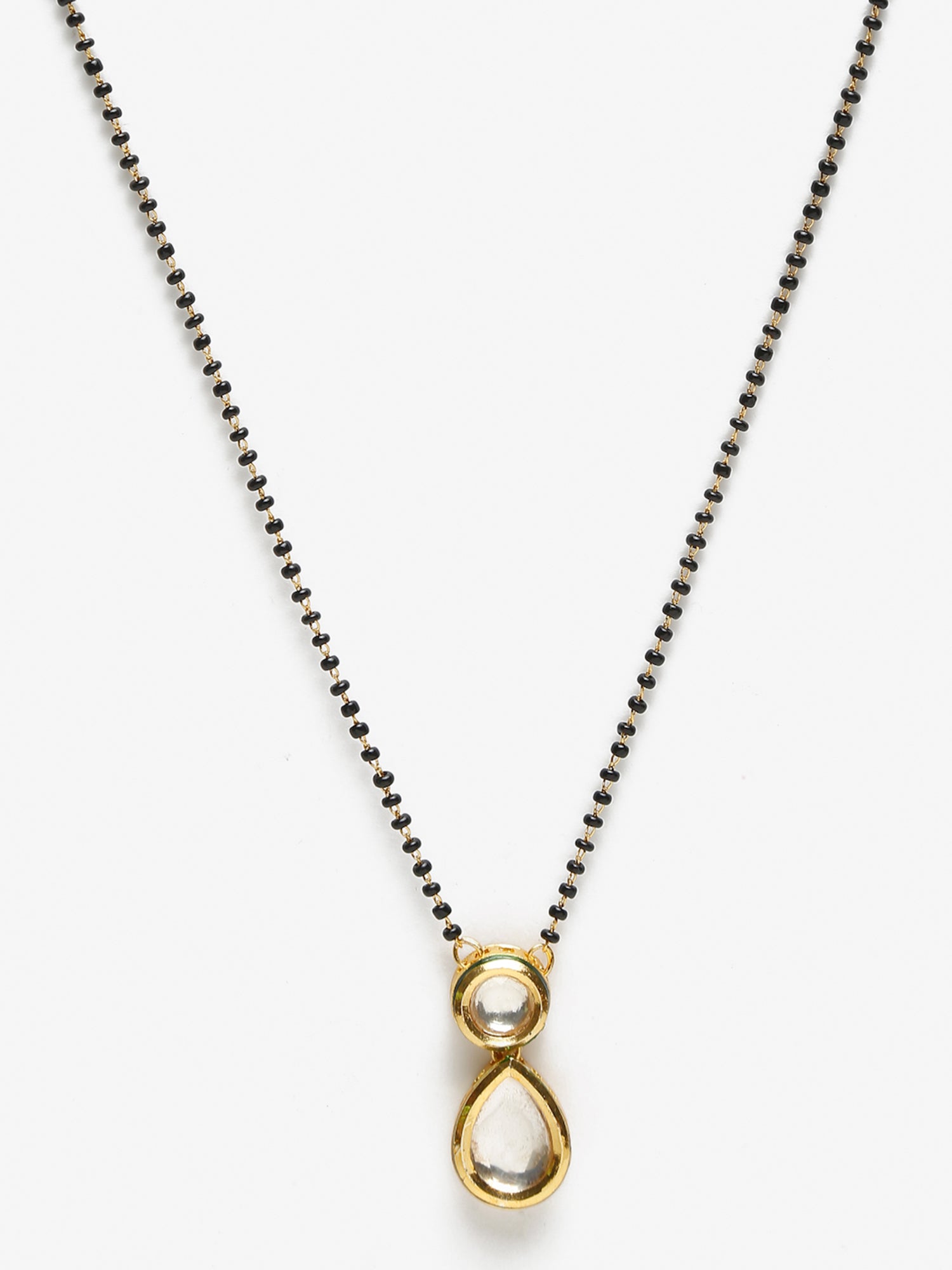 Black Gold-Toned Beads Kundan Studded Mangalsutra - Ruby Raang - Distacart