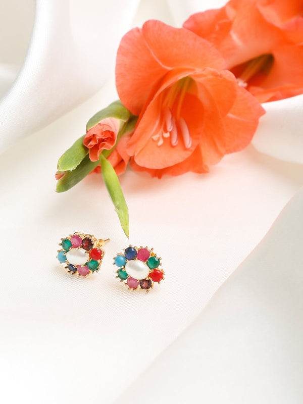 Multicoloured Gold-Toned Contemporary Studs Earrings - Ruby Raang - Distacart