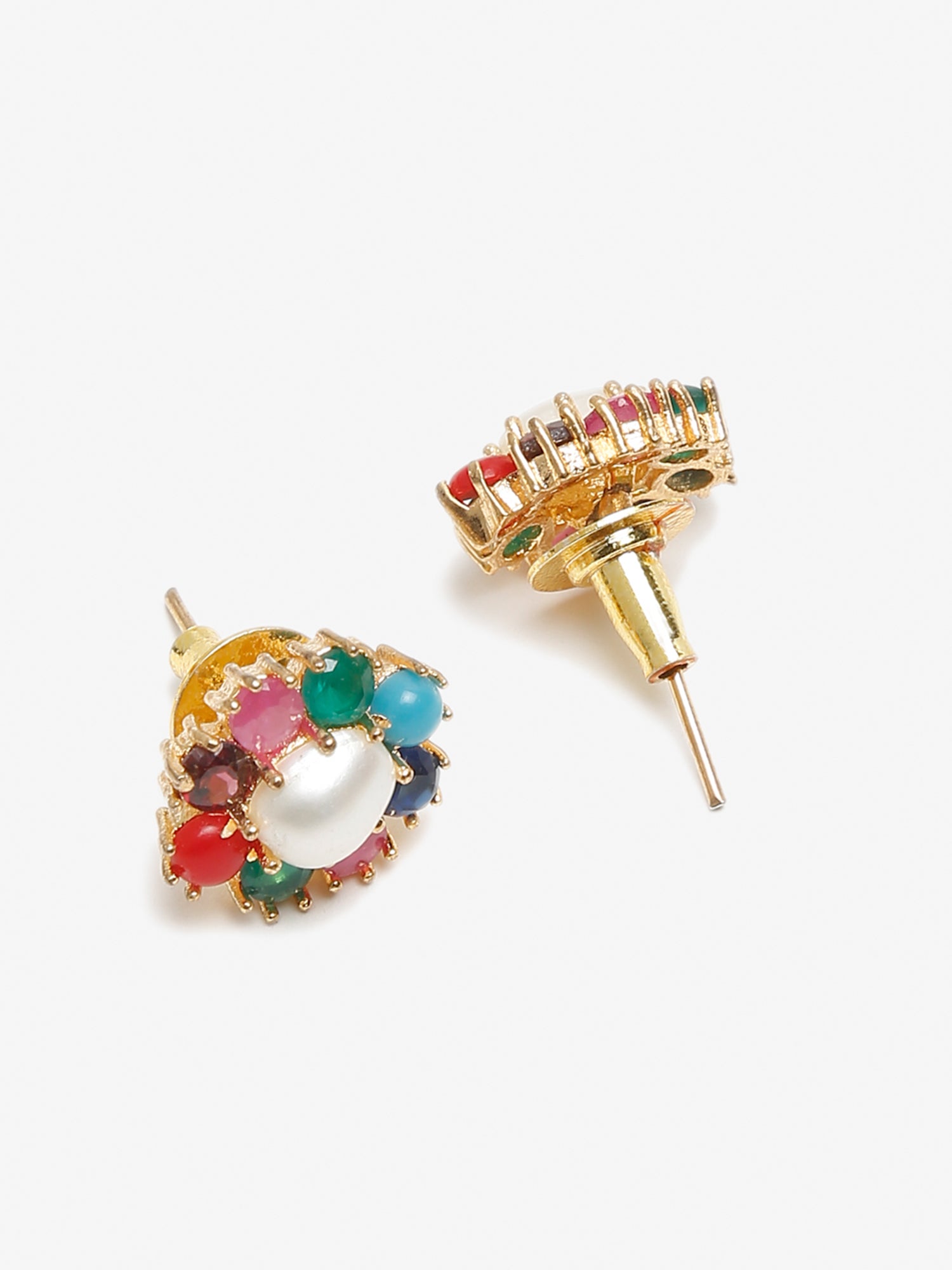 Multicoloured Gold-Toned Contemporary Studs Earrings - Ruby Raang - Distacart