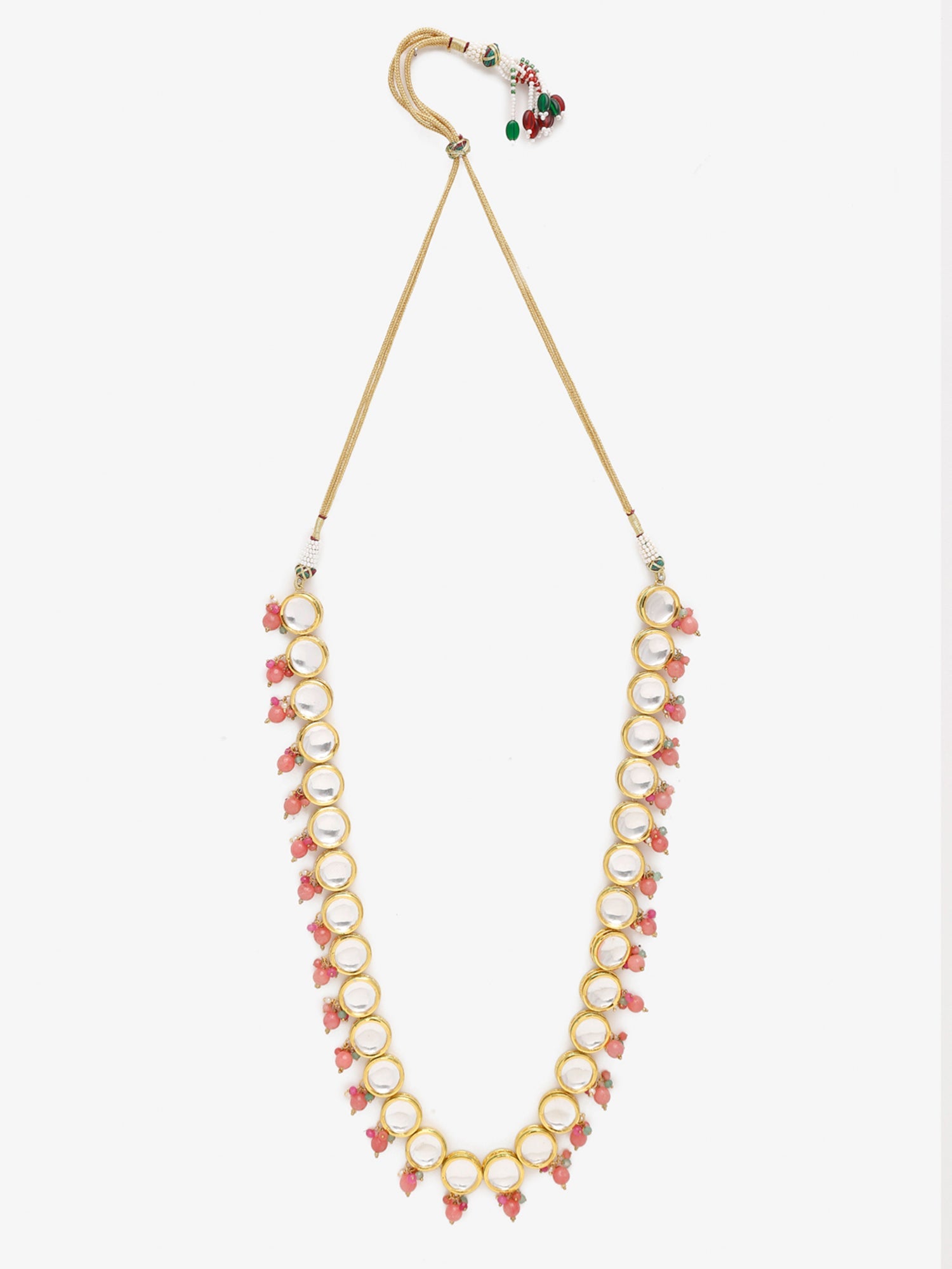 Gold-Plated Pink Kundan Pearls Studded Necklace - Ruby Raang - Distacart