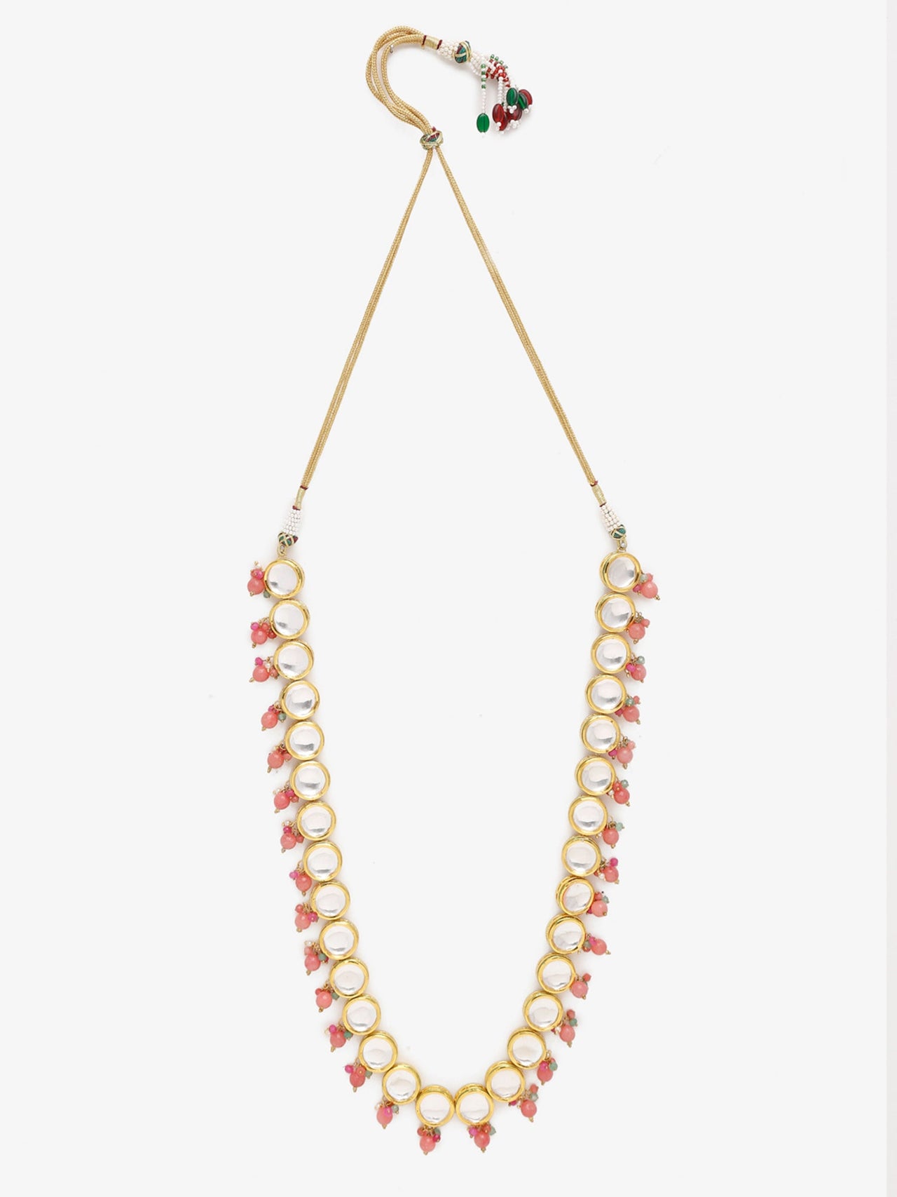 Gold-Plated Pink Kundan Pearls Studded Necklace - Ruby Raang - Distacart