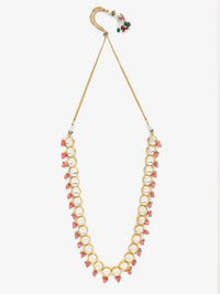 Thumbnail for Gold-Plated Pink Kundan Pearls Studded Necklace - Ruby Raang - Distacart