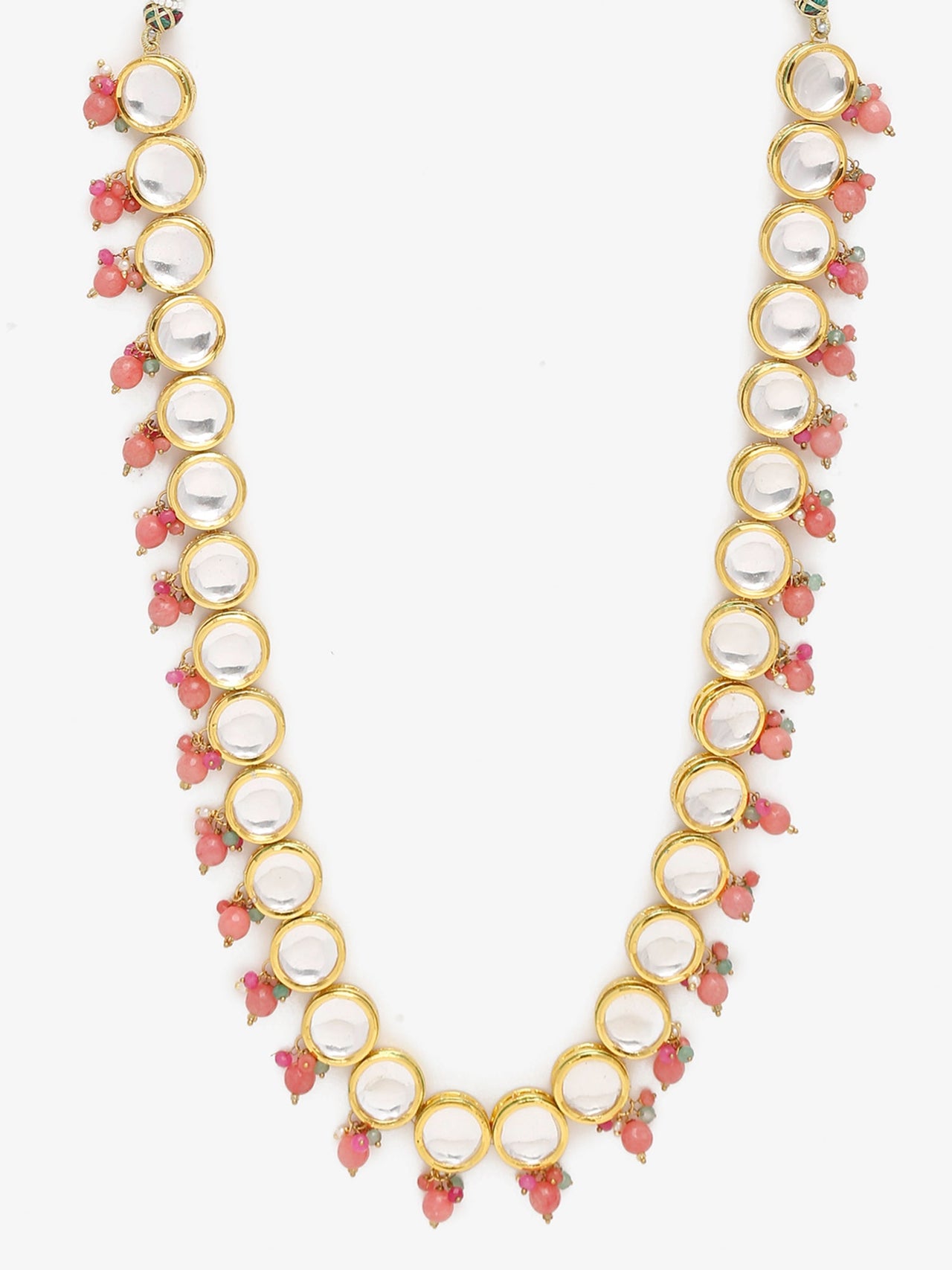 Gold-Plated Pink Kundan Pearls Studded Necklace - Ruby Raang - Distacart