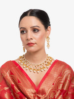 Thumbnail for Gold-Plated White Kundan Stone Studded Jewellery Set - Ruby Raang - Distacart