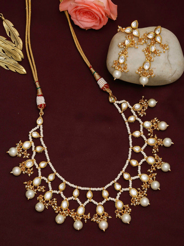 Gold-Plated White Kundan Stone Studded Jewellery Set - Ruby Raang - Distacart
