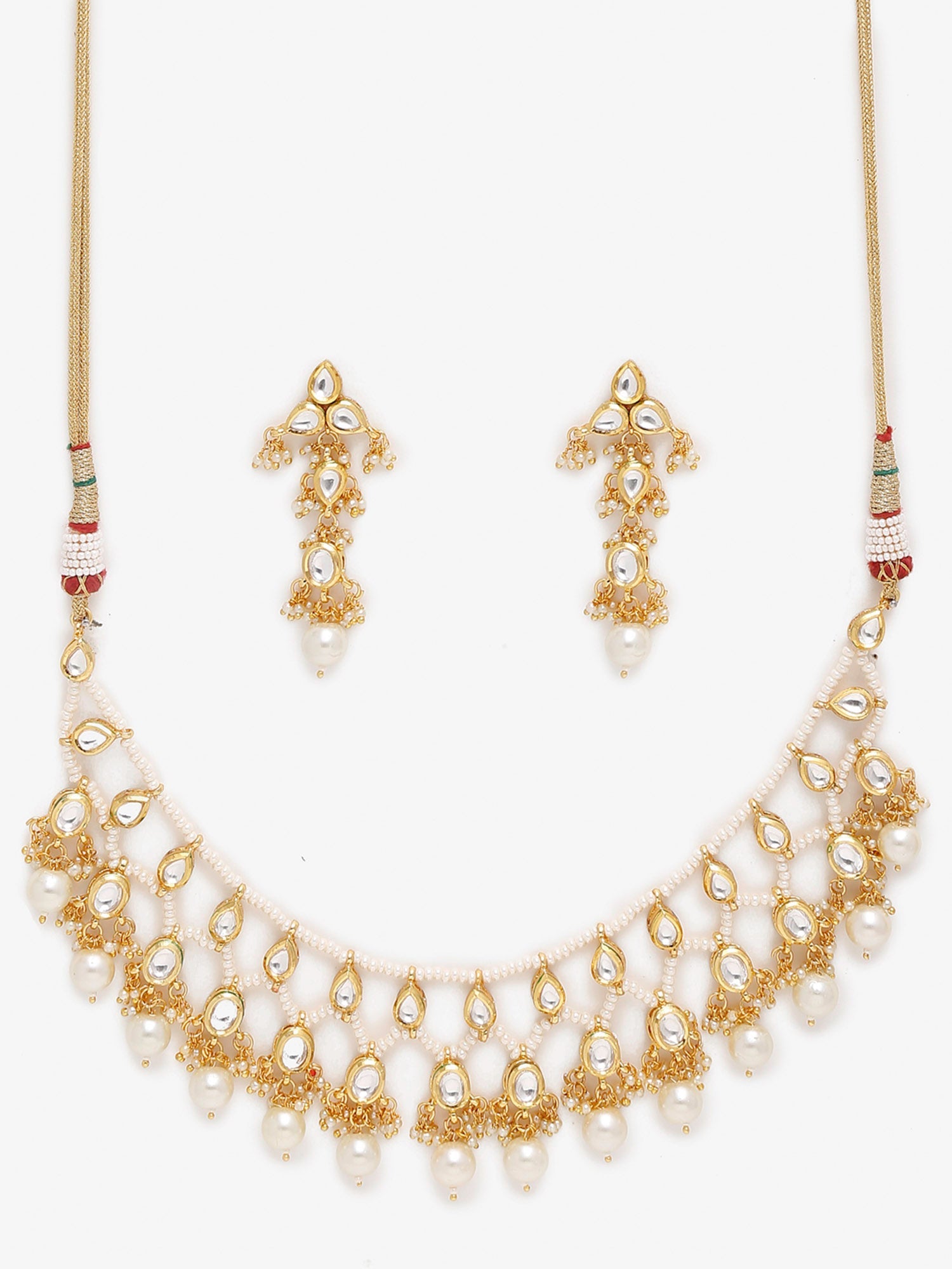 Gold-Plated White Kundan Stone Studded Jewellery Set - Ruby Raang - Distacart