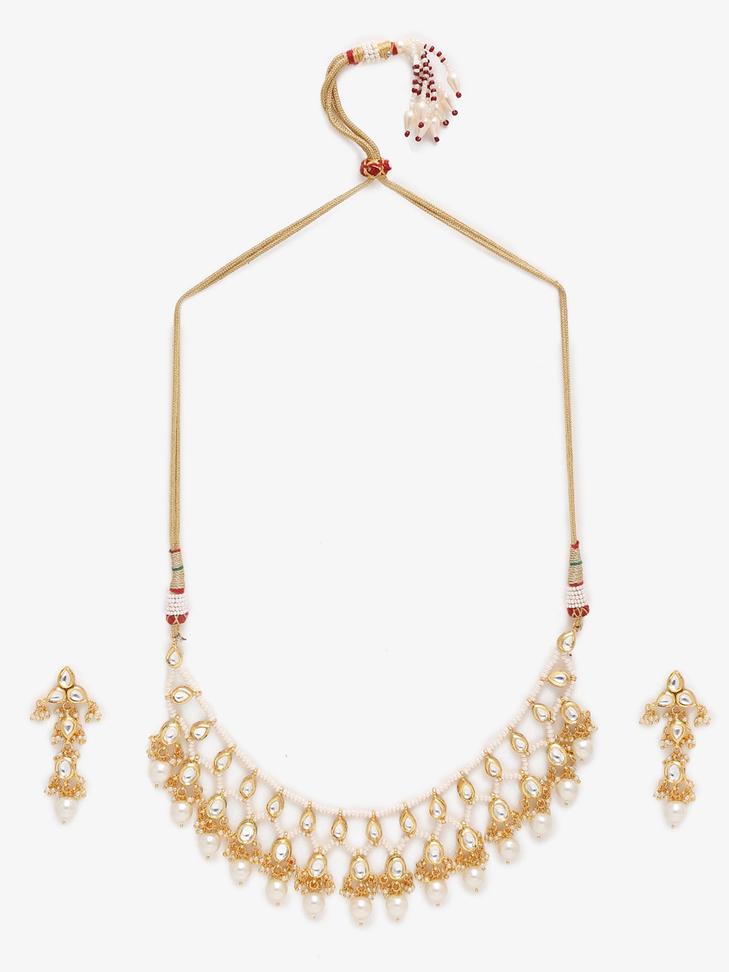Gold-Plated White Kundan Stone Studded Jewellery Set - Ruby Raang - Distacart