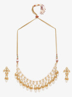 Thumbnail for Gold-Plated White Kundan Stone Studded Jewellery Set - Ruby Raang - Distacart