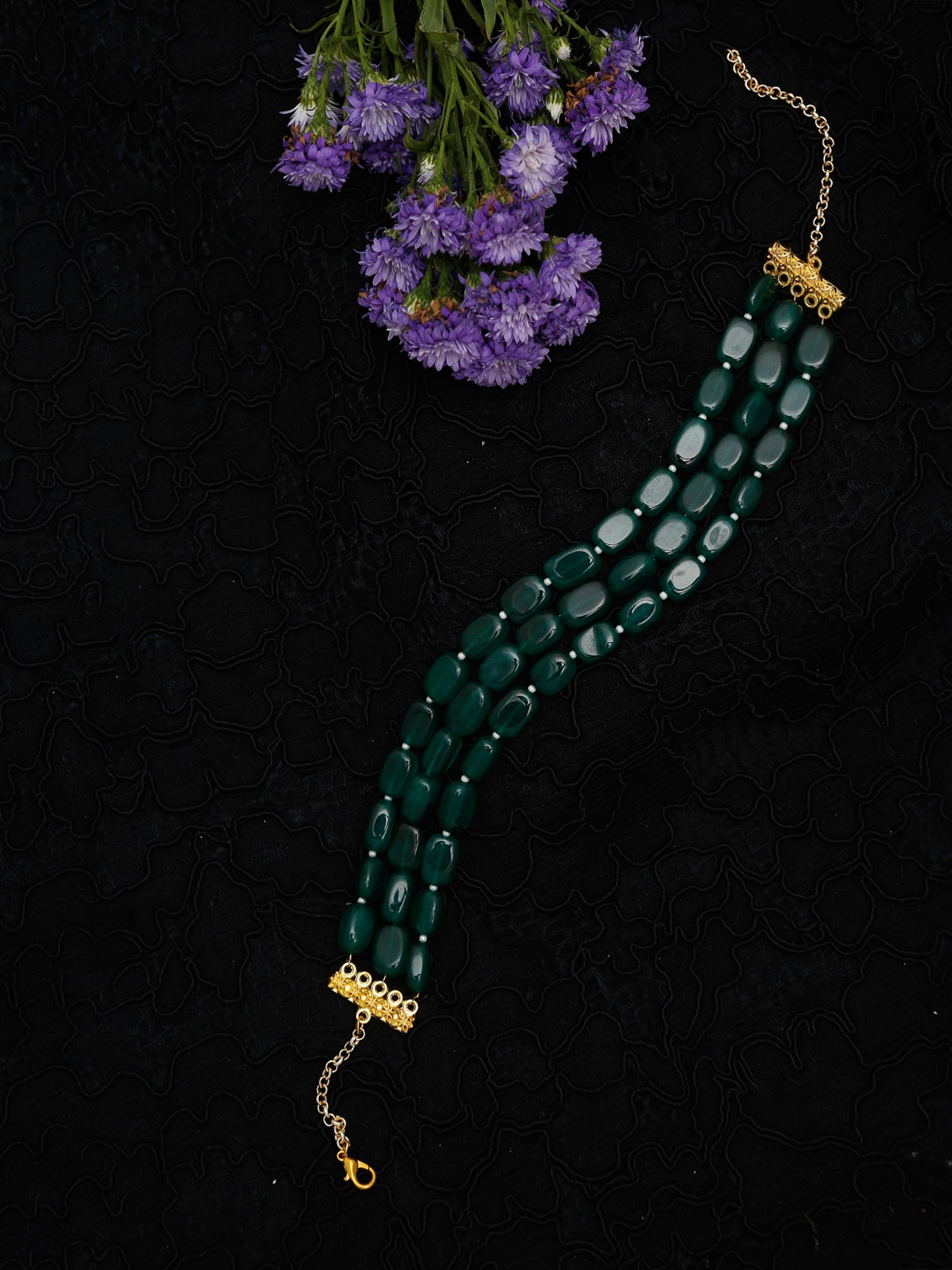Gold-Toned Green Emerald Gold-Plated Layered Choker - Ruby Raang - Distacart