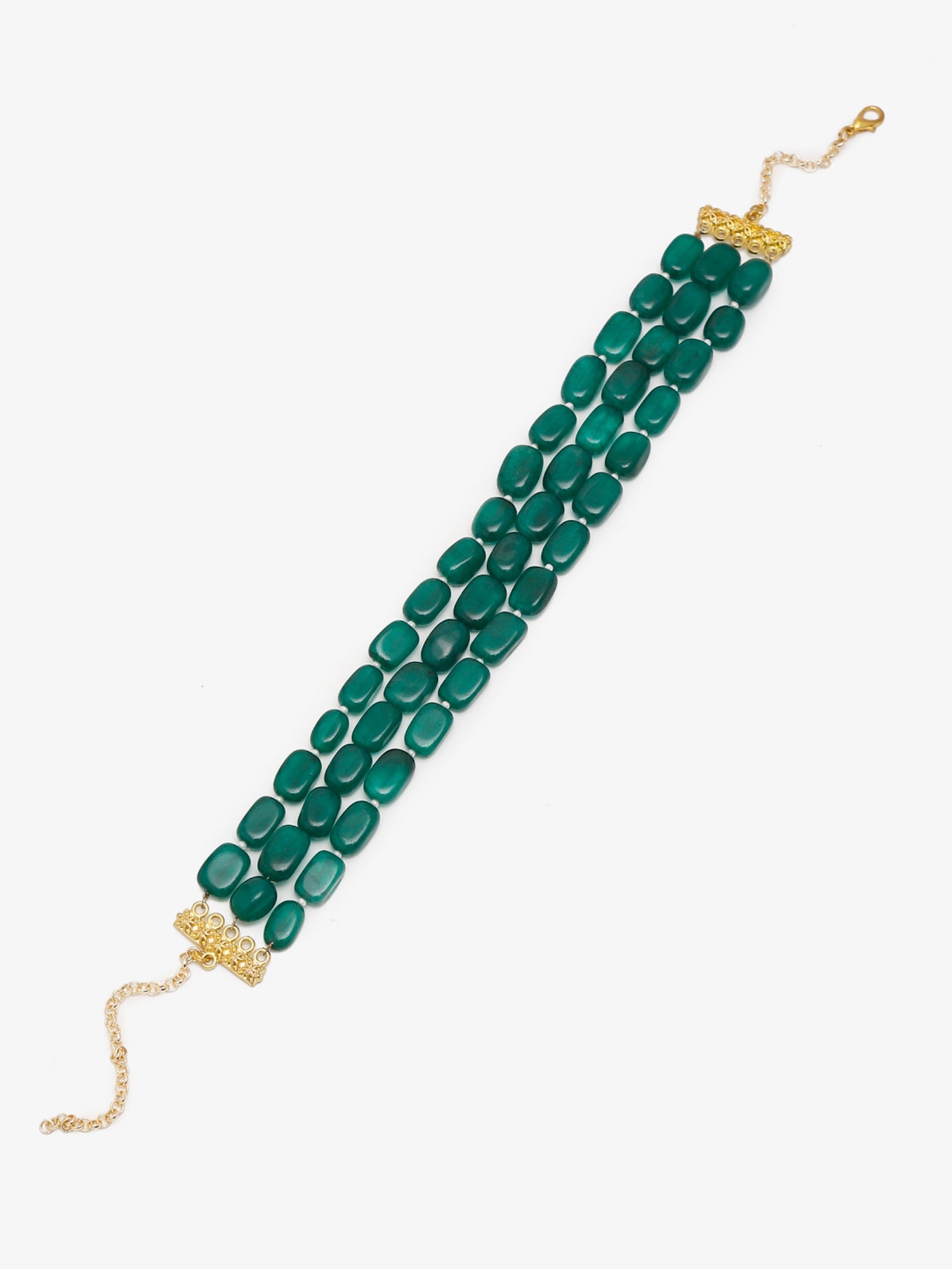 Gold-Toned Green Emerald Gold-Plated Layered Choker - Ruby Raang - Distacart