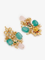 Thumbnail for Gold Plated Green White Kundan Studded Layered Jewellery Set - Ruby Raang - Distacart