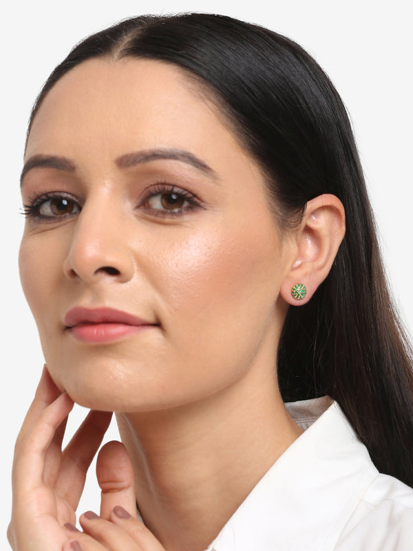 Green Gold-Toned Contemporary Studs Earrings - Ruby Raang - Distacart