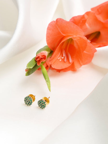 Green Gold-Toned Contemporary Studs Earrings - Ruby Raang - Distacart