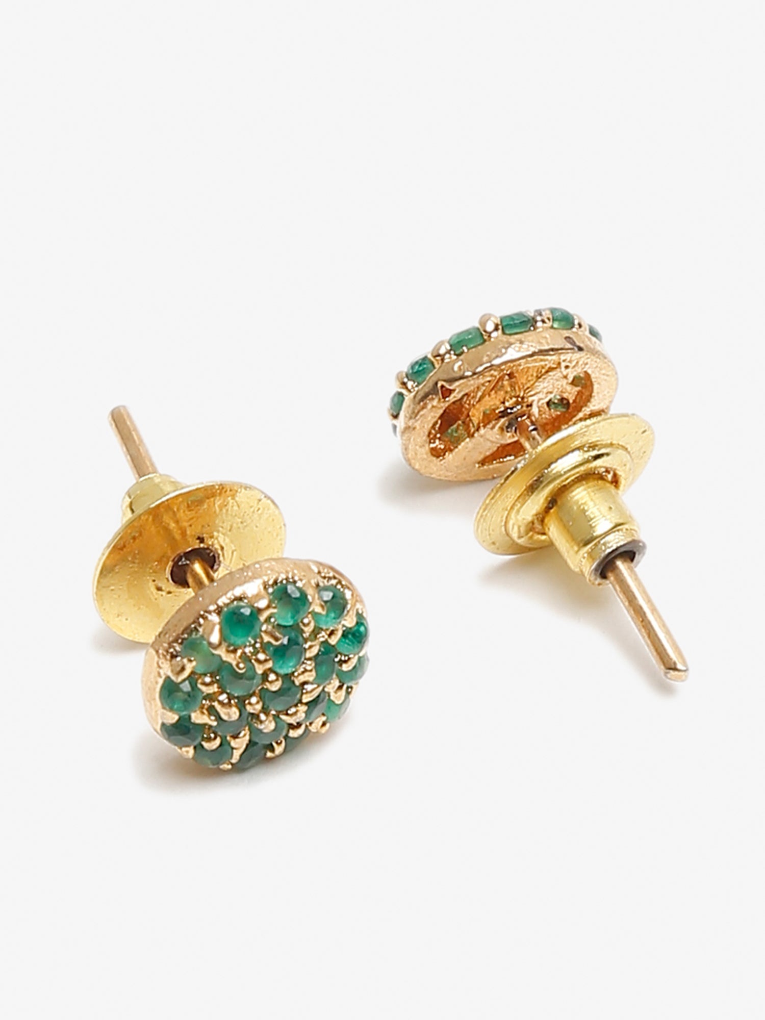 Green Gold-Toned Contemporary Studs Earrings - Ruby Raang - Distacart
