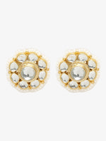 Thumbnail for Gold-Toned Floral Kundan Studded Studs Earrings - Ruby Raang - Distacart