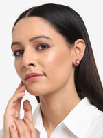 Thumbnail for Maroon Gold-Plated Floral Studs Earrings - Ruby Raang - Distacart